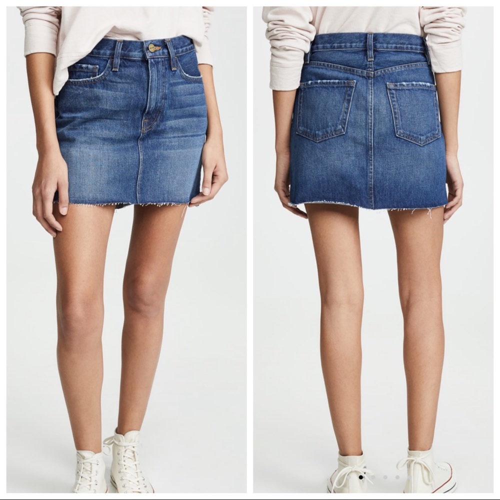 NWT Frame Le Mini Raw Stagger Edge Denim Miniskirt